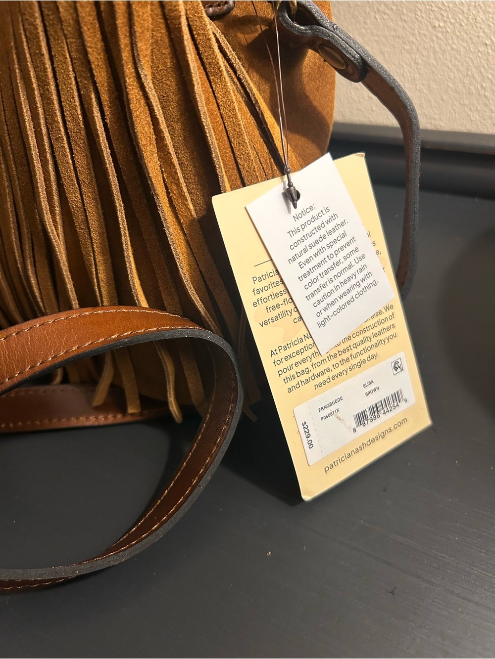 Patricia Nash Tan/Brown Fringe Drawstring Bucket Bag NWT - Picture 7 of 9